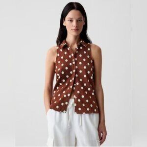 NWT Linen Tank by Gap Polka Dot Preppy Minimalist